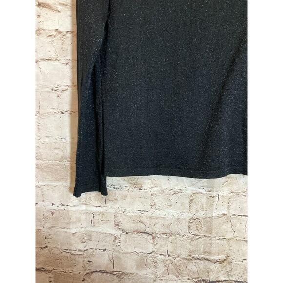 C'Est City Top Womens Medium Silk All Over Glitter Black Long Sleeve Stretch - Picture 11 of 11